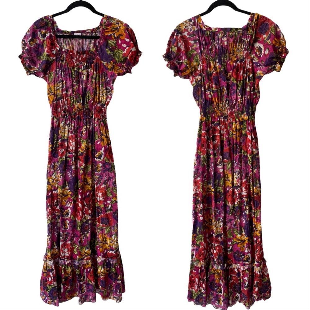 Loretta Caponi Stefania Dress Tropical Floral Burgundy - Picture 2 of 4